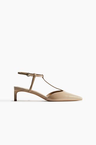 Pointed T-Strap Court Shoes