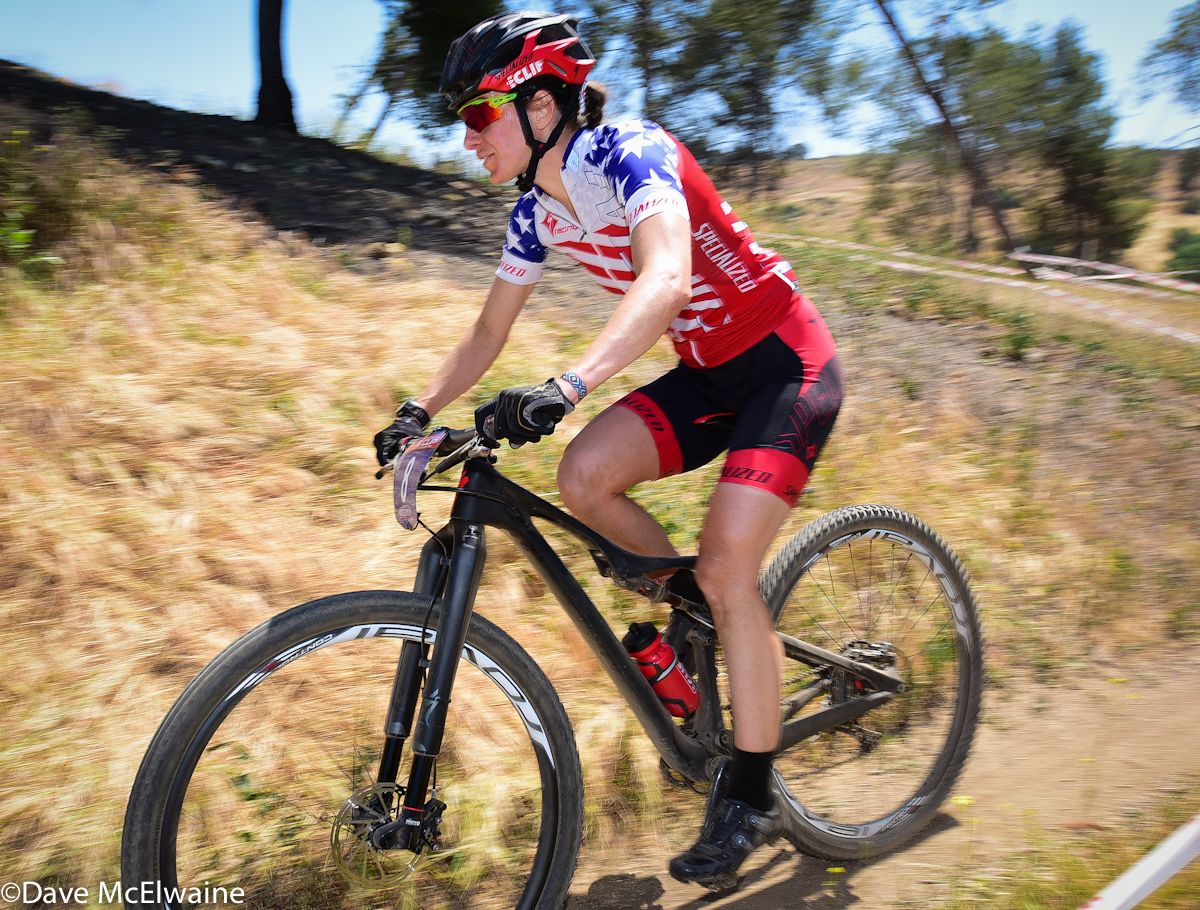 USA Champion Lea Davison (Specialized) climbing late in the race.