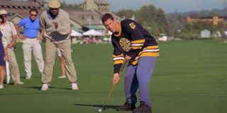 Adam Sandler in Happy Gilmore golf scene, having trouble putting.