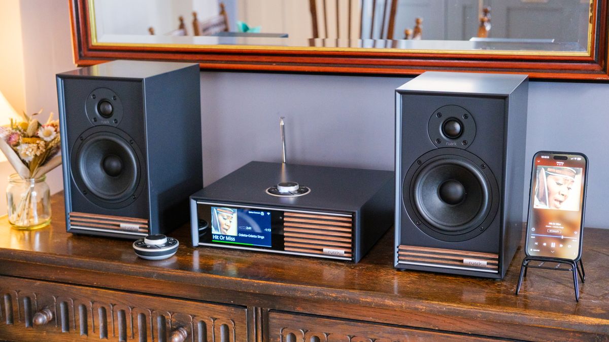 The Ruark Audio Sabre-R bookshelf speakers in charcoal