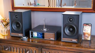 The Ruark Audio Sabre-R bookshelf speakers in charcoal