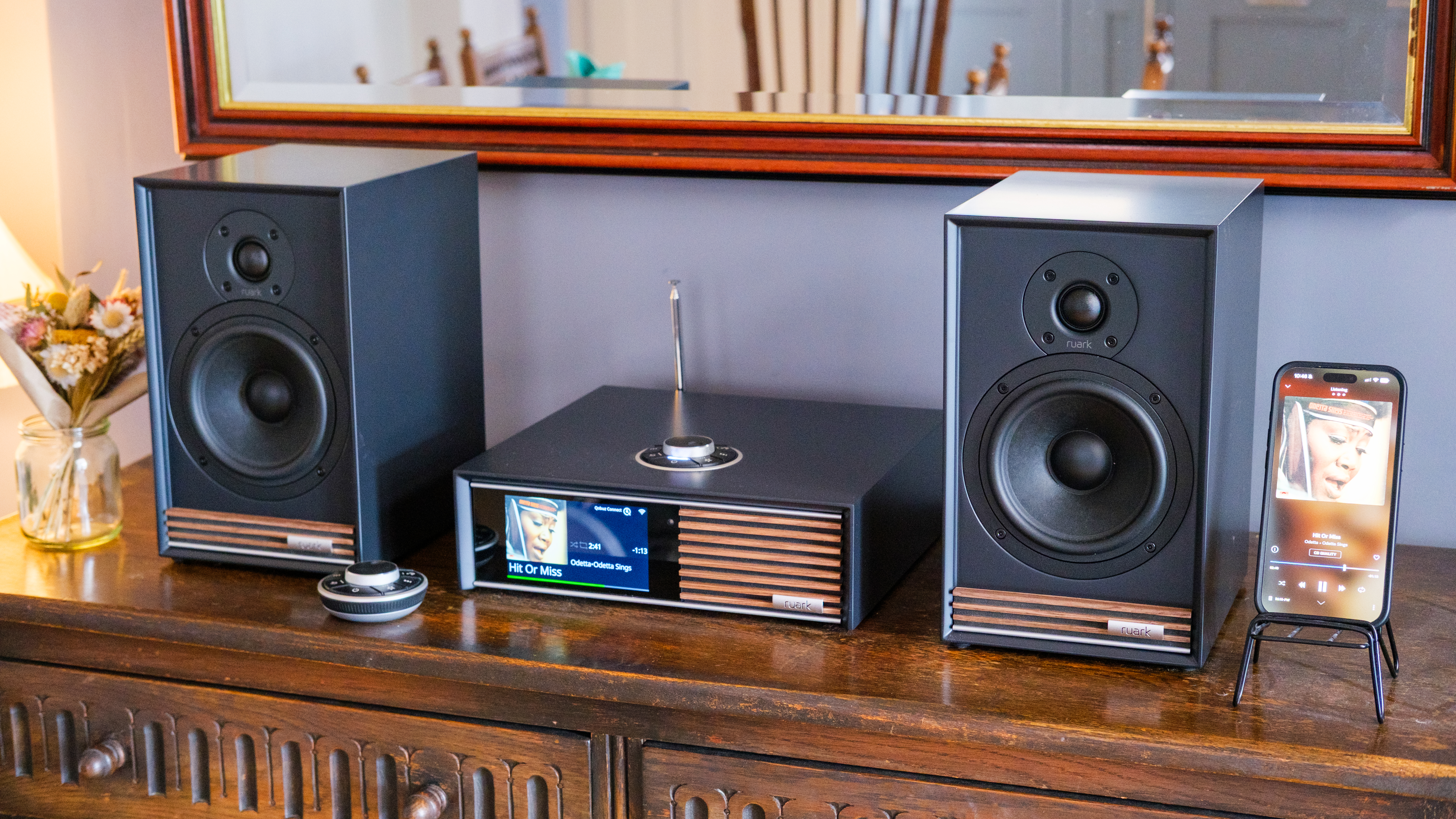 The Ruark Audio Sabre-R bookshelf speakers in charcoal