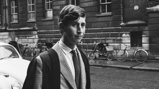 Prince Charles walking in Downing Street, Cambridge, UK, 12th October 1967. He is beginning his term at Trinity College.