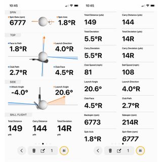 Screenshots of data on the Garmin Golf app using the Approach R10