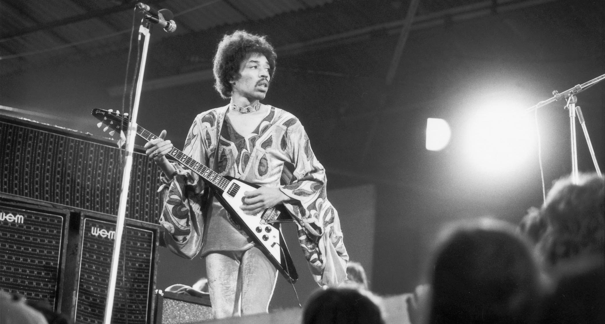 Jimi Hendrix plays his custom Flying V at Isle of Wight