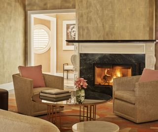 Armchairs, fireplace