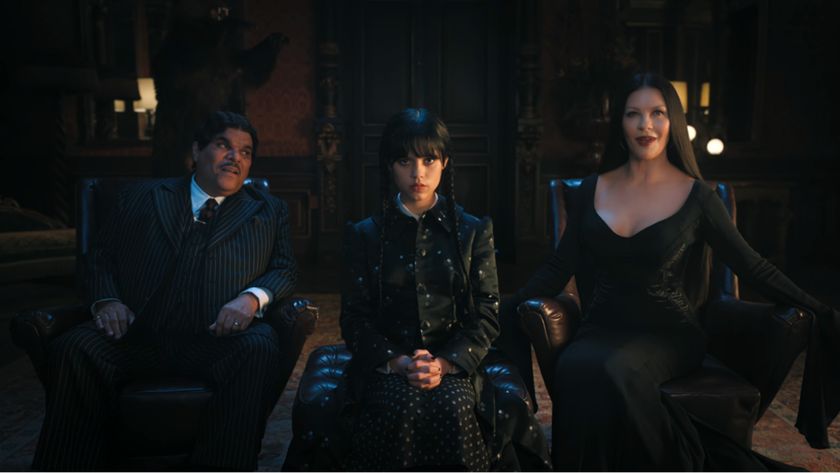 Wednesday and her parents sit in the principal&#039;s office after arriving at Nevermore Academy in Wednesday Season 1.