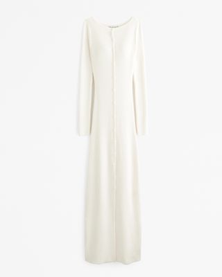 Long-Sleeve Button-Through Maxi Sweater Dress