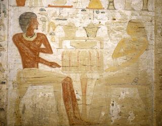 This painting found in the tomb also appears to show Wahtye and his wife Nin Winit Ptah