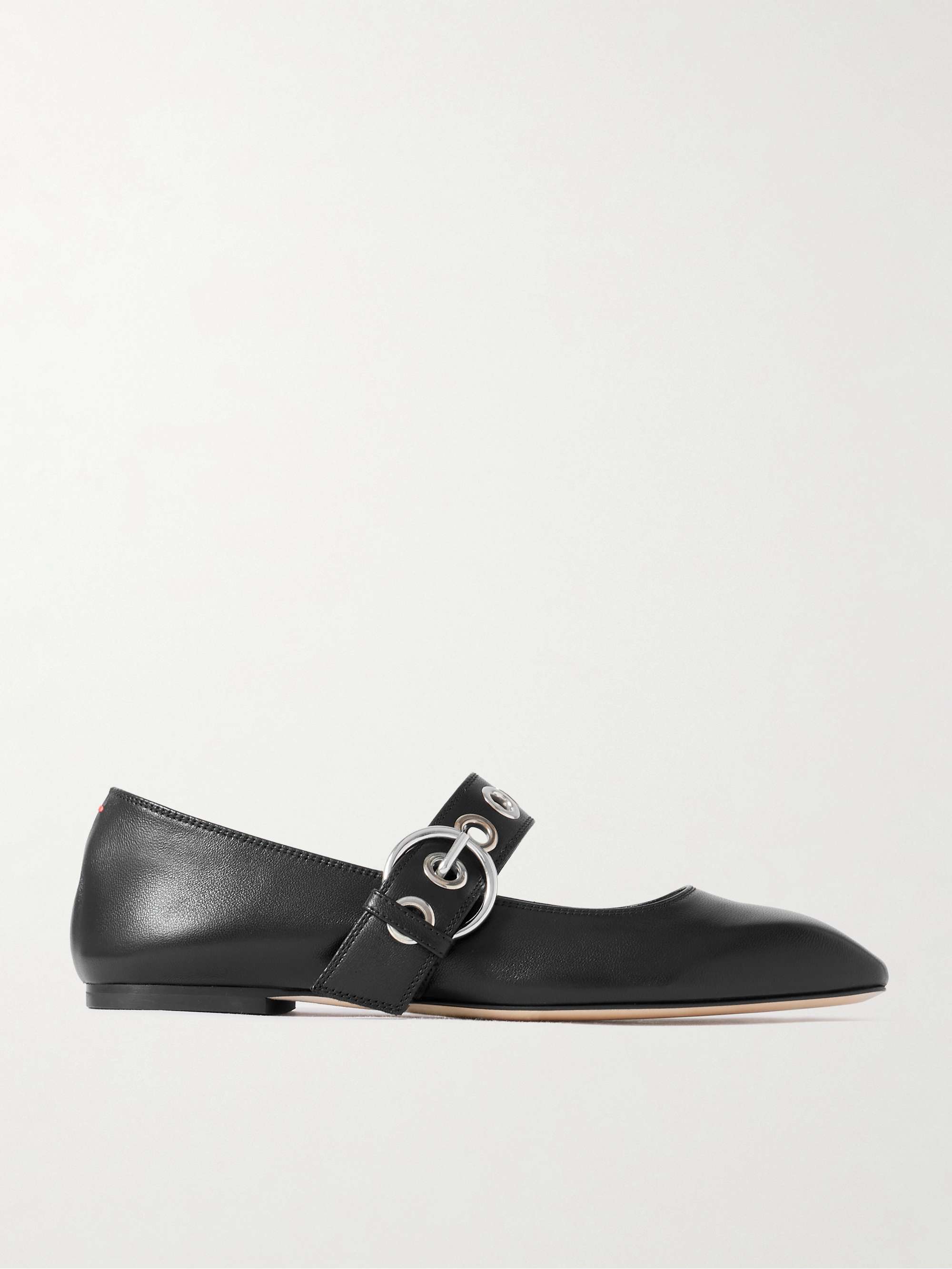 Uma Eyelet-Embellished Leather Mary Jane Ballet Flats