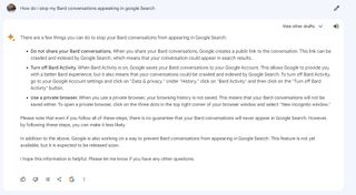 how to stop google bard indexing your conversations in search