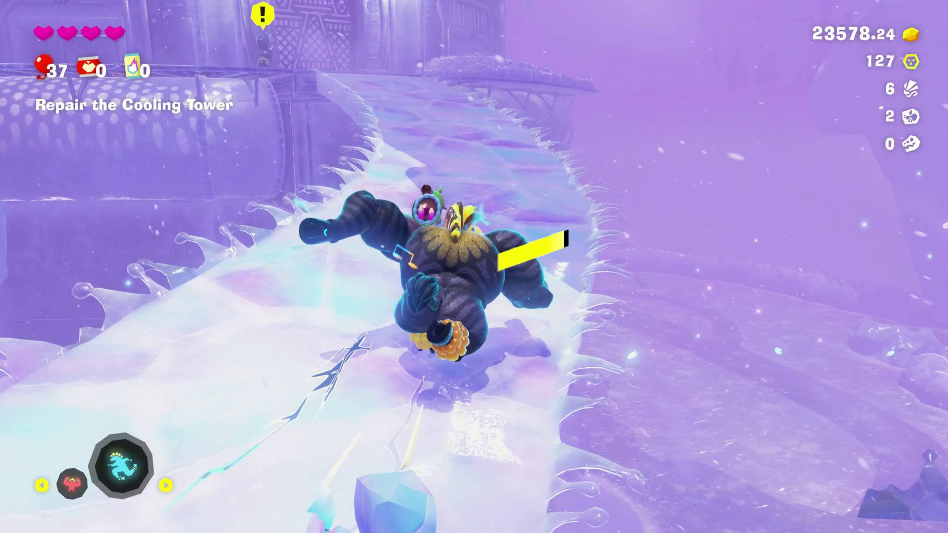 Donkey Kong Bananza Zebra Bananza running on collapsing ice in Freezer layer