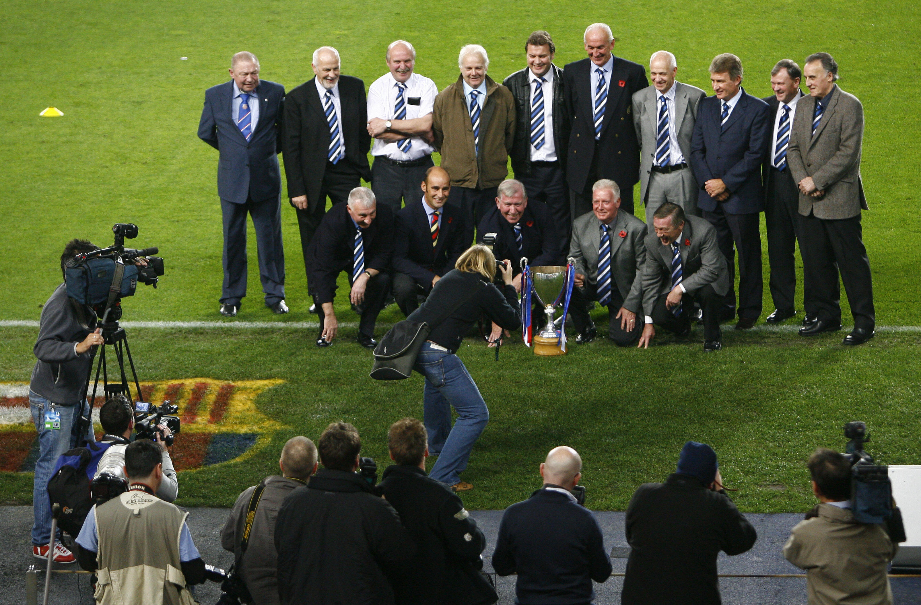 Rangers legends pose for a photo at Camp Nou, scene of their 1972 European Cup Winners' Cup final win, ahead of a Champions League game between Barcelona and the Glasgow side in November 2007.