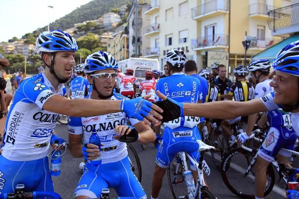 The Colnago CSF Inox team celebrates its stage win