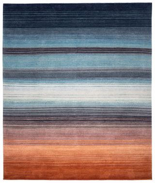 Striped rug, with colour gradient from blue to red, by Jan Kath