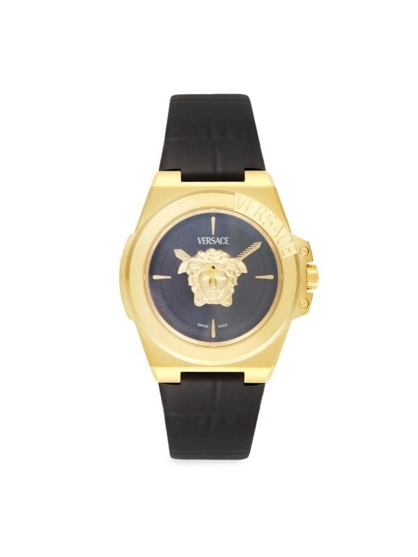 Versace Hera Black Sunray Dial & Leather Strap Watch