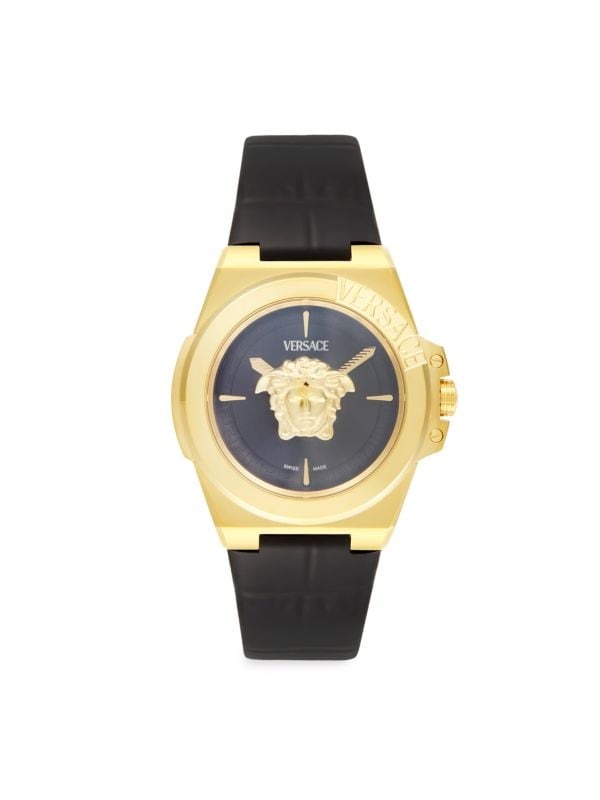 Versace Hera Black Sunray Dial &amp;amp; Leather Strap Watch