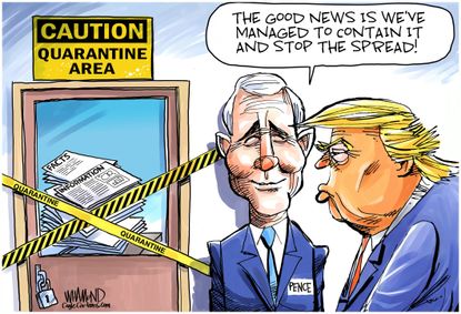 Political Cartoon U.S. Trump Pence coronavirus not spreading facts news misinformation
