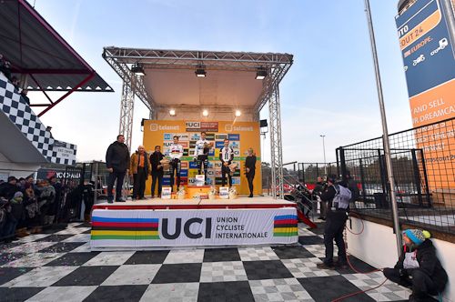 The Zolder podium: Wout Van Aert, Mathieu van der Poel and Joris Nieuwenhuis