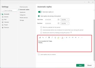 Compose automatic replies for Outlook