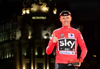 Chris Froome on the final Vuelta podium in Madrid