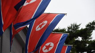 North Korean national flags are displayed outside the hall of Chongryon, the General Association of Korean Residents in Japan, during its two-day-long general assembly meeting in Tokyo on May 26, 2018