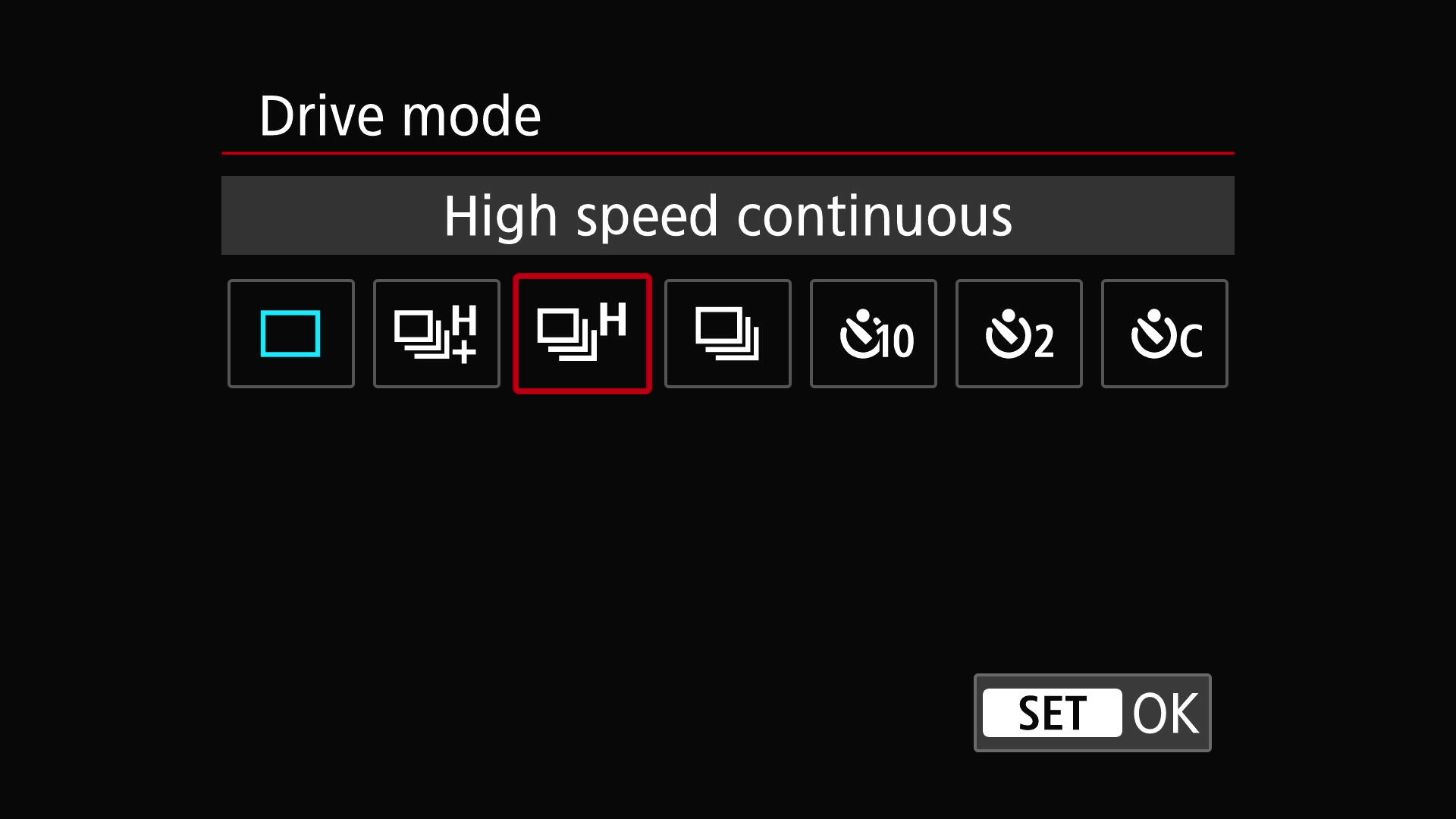 Canon menu screens high speed cont shooting