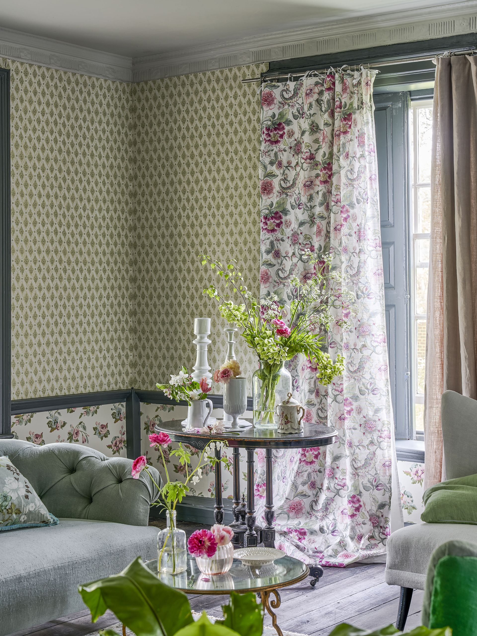 Designers Guild English Heritage fabrics and wallpapers, curtains in Piccadilly Park floral fabric
