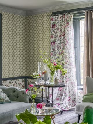Designers Guild English Heritage fabrics and wallpapers, curtains in Piccadilly Park floral fabric