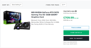 MSI RTX 5070 listed on Novatech in stock