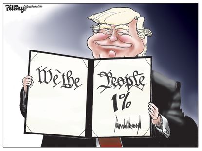 Political cartoon U.S. President Trump Constitution We the people one percent