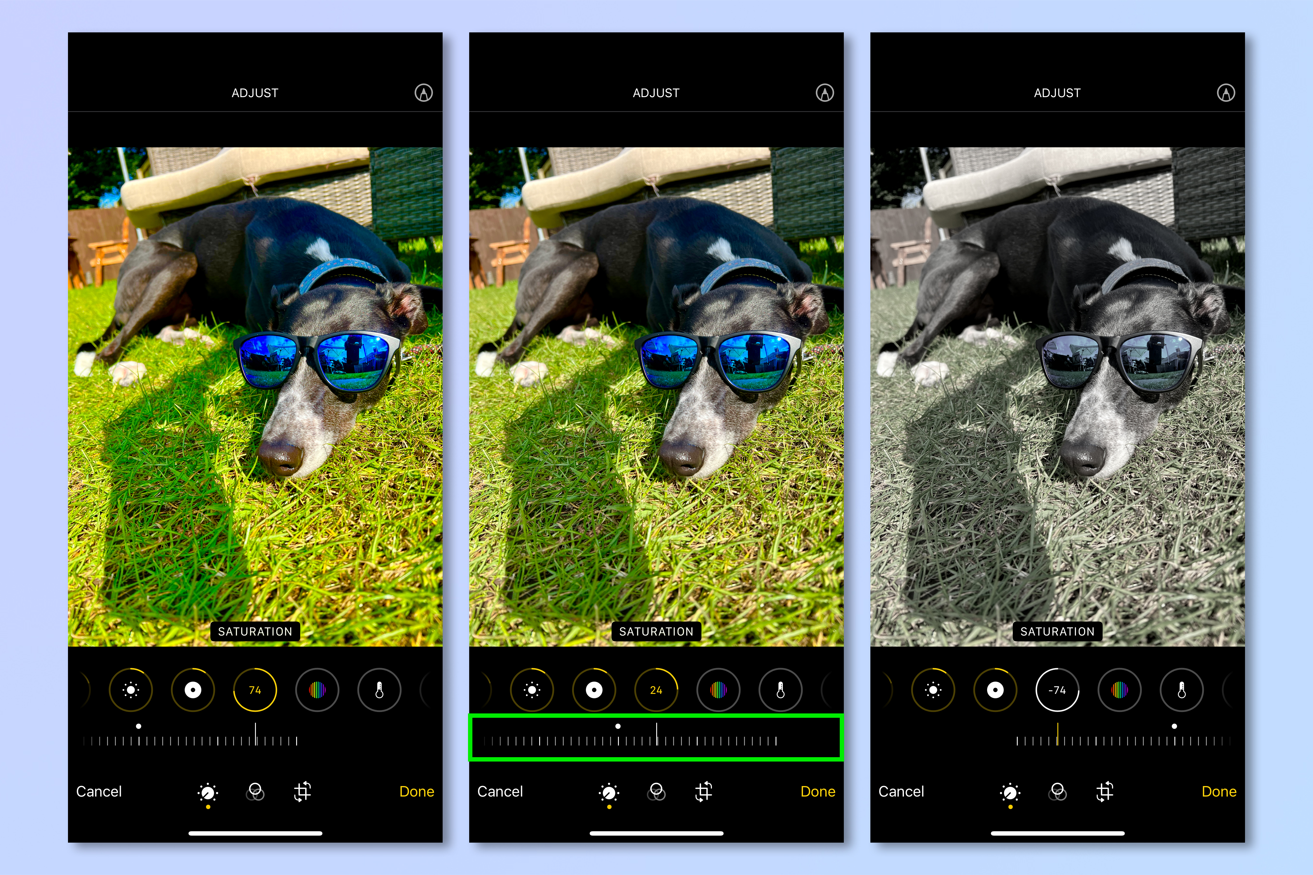 Screenshots showing how to edit images on iPhone