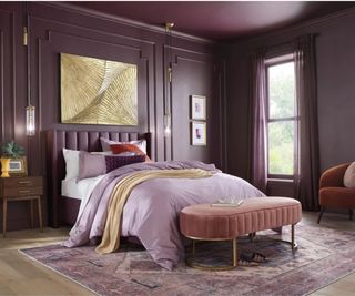 purple drenched bedroom paintedin purple basil by glidden