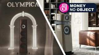 Two images of speakers in a split-screen image, with TR's 'Money No Object' badge in the top right corner 