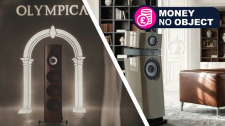 Two images of speakers in a split-screen image, with TR's 'Money No Object' badge in the top right corner 