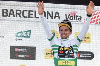 Primož Roglič celebrates his Volta a Catalunya win back in March