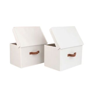 Two white storage boxes