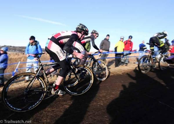 Jeremy Powers and Zach McDonald (Rapha Focus) marking Trebon