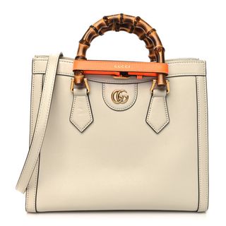 Gucci Wonka Grain Calfskin Small Diana Tote Bag Mystic White Orange Fluo