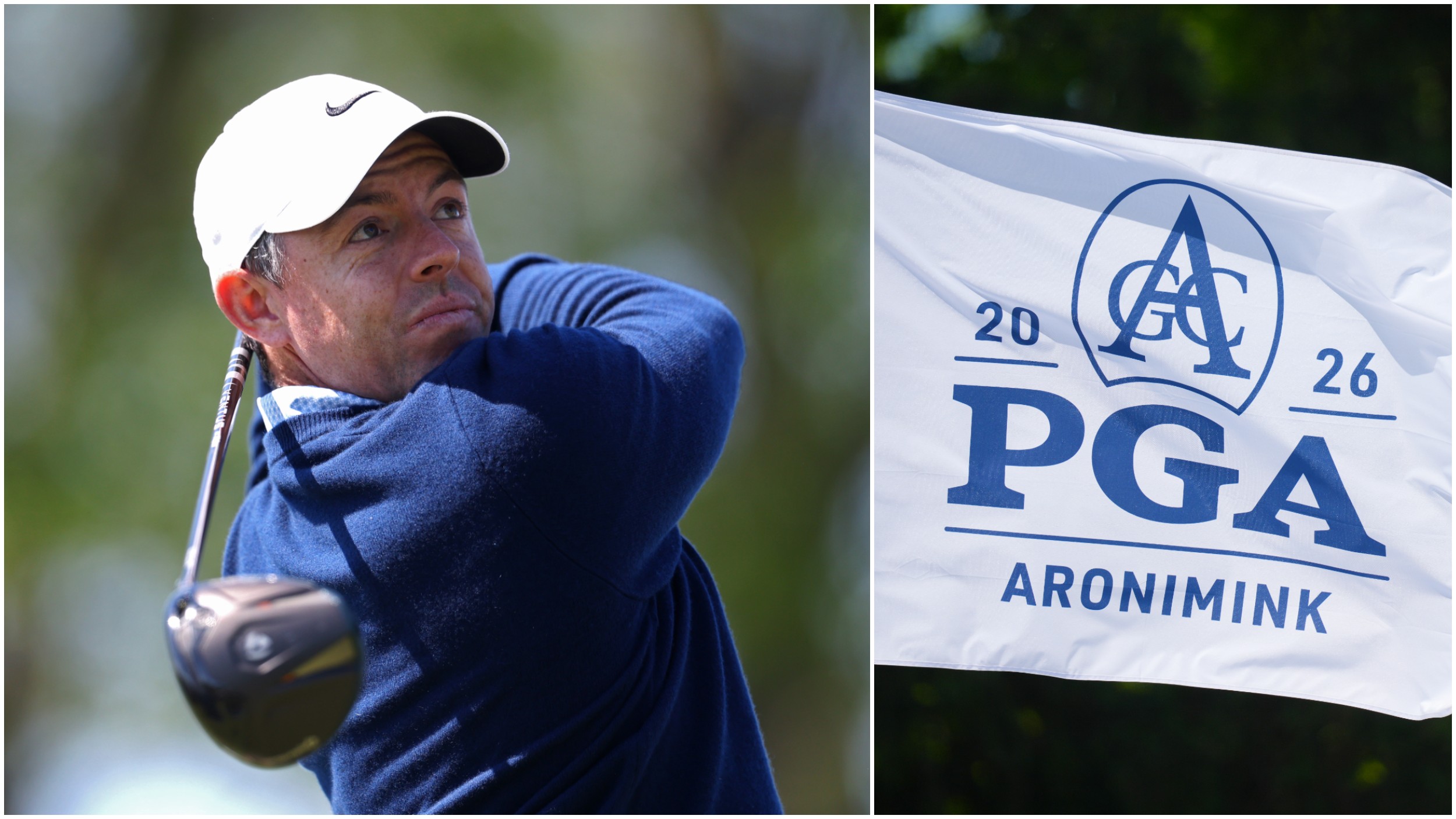 Rory McIlroy hitting a shot at the PGA Championship at Aronimink Golf Course