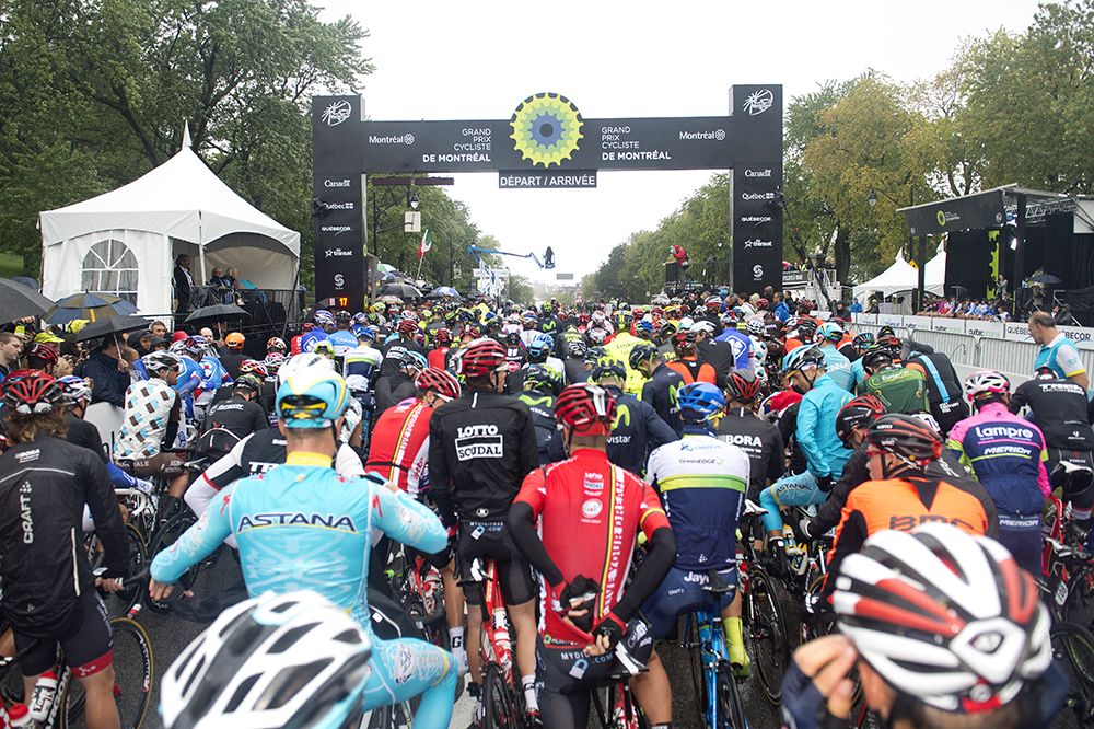 The riders assemble at the start line