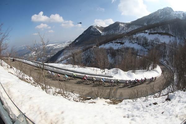 Snow covered the landscape during part of the stage.