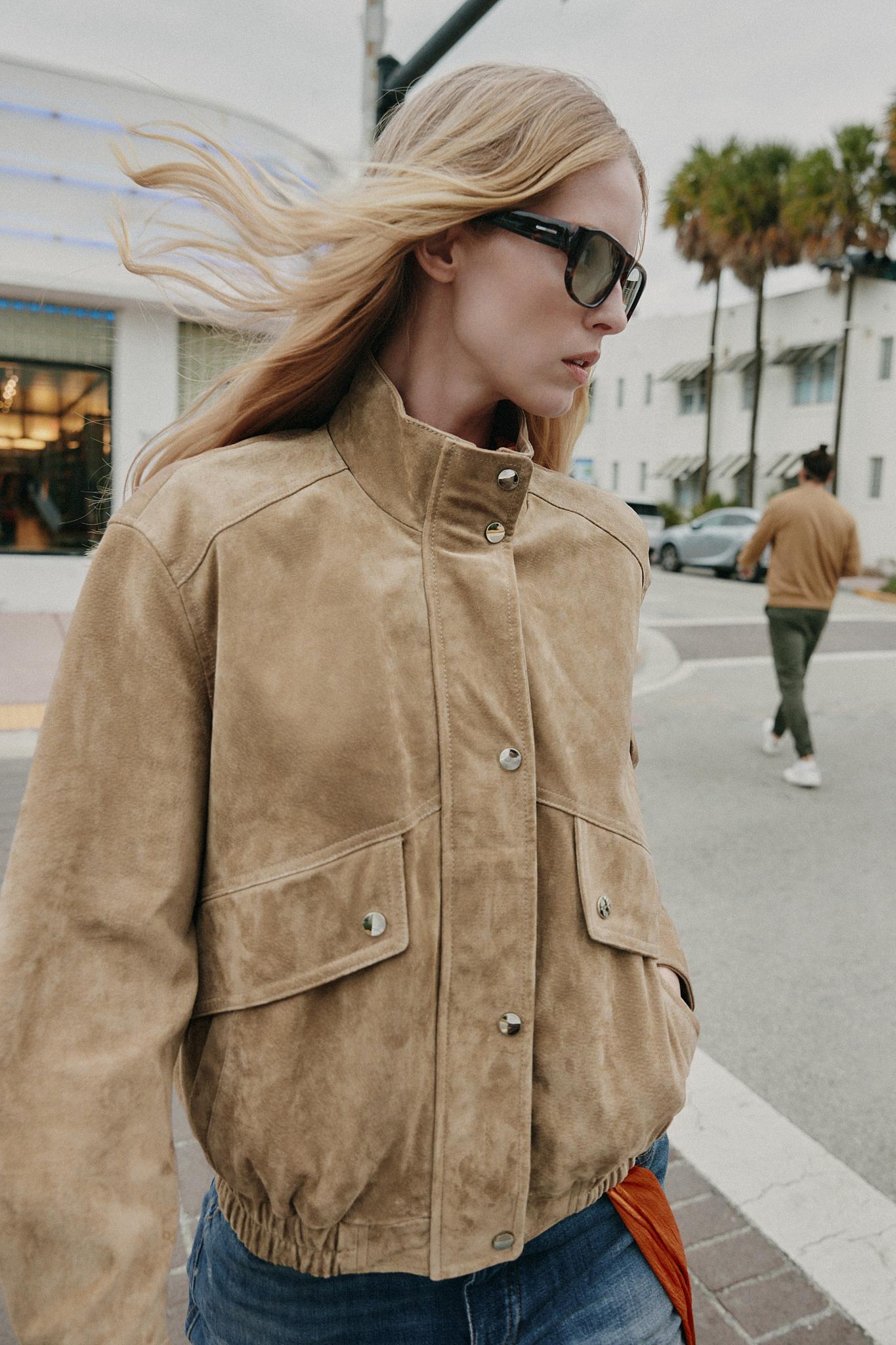 100% Suede Leather High-Neck Jacket