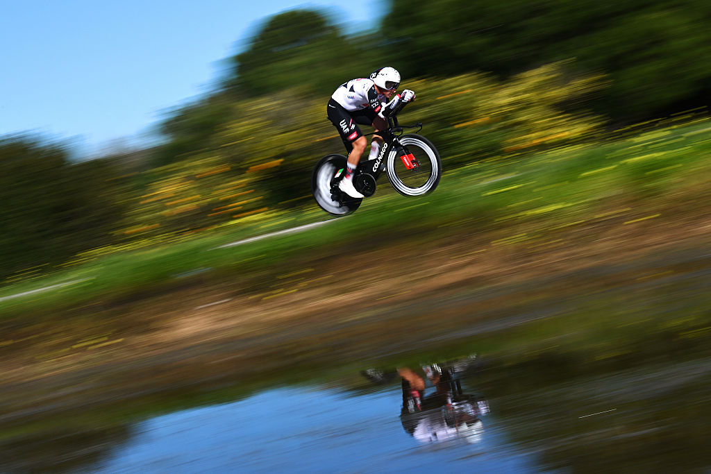 VILLAMOURA, PORTUGAL - FEBRUARY 20: Luca Giaimi of Italy and UAE Team Emirates - XRG competes during the 52nd Volta ao Algarve em Bicicleta 2026, Stage 3 a 19.5km individual time trial stage from Vilamoura to Vilamoura on February 20, 2026 in Vilamoura, Portugal. (Photo by Dario Belingheri/Getty Images)