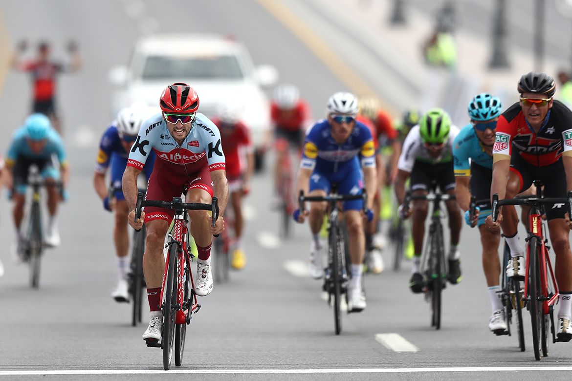 Nathan Haas (Katusha-Alpecin) hits the line first