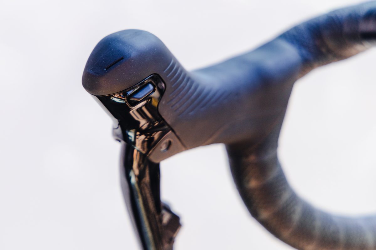 A close up of a new Shimano Dura Ace groupset