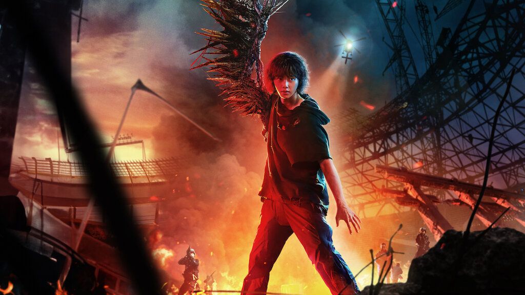 Sweet Home promotional image featuring the protagonist half-human, half-monster form