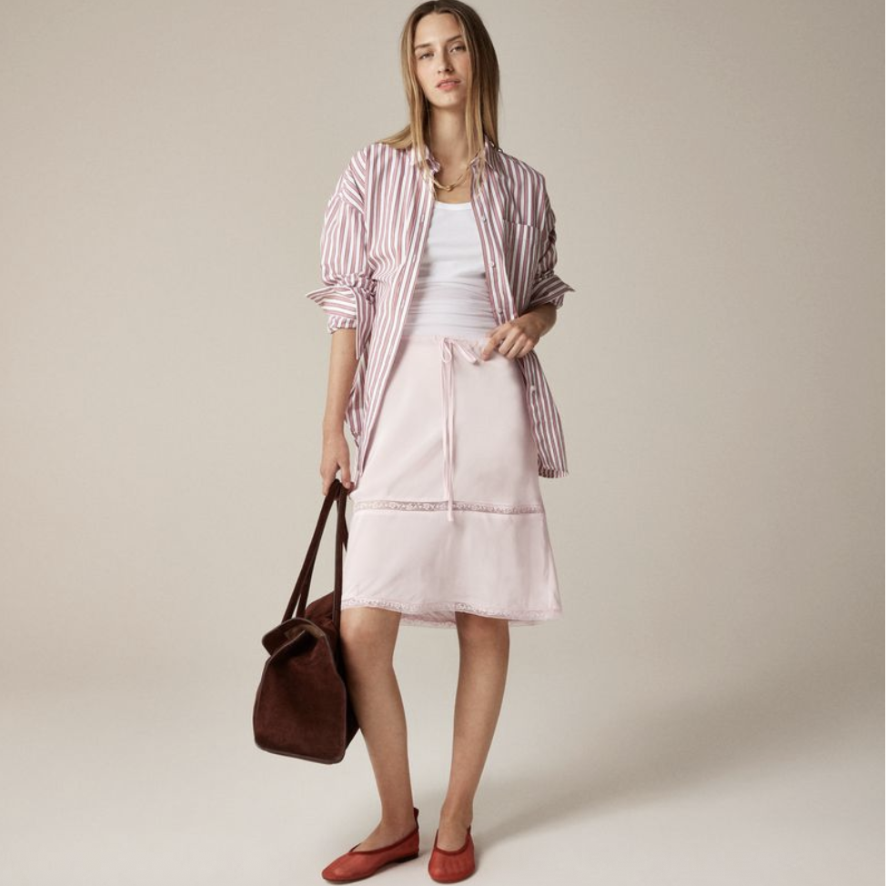 a model wearing a jcrew skirt