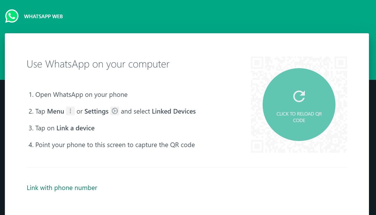 WhatsApp screen on the web for the QR code