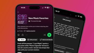 Two smartphones showing Spotify's Prompted Playlists feature 